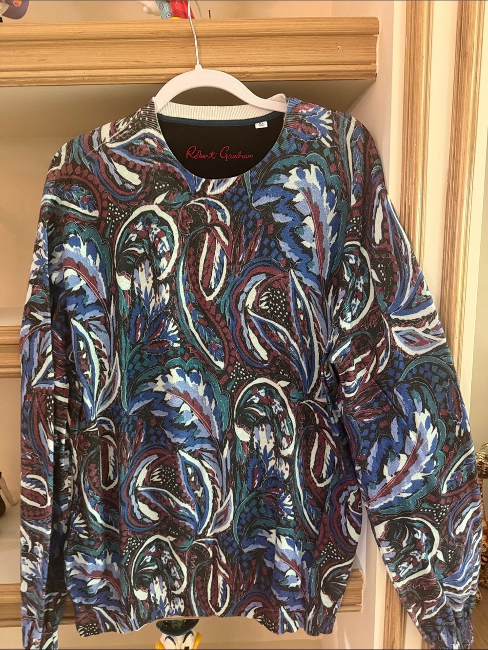 Robert Graham Blue and Maroon Paisley Crewneck Sweater